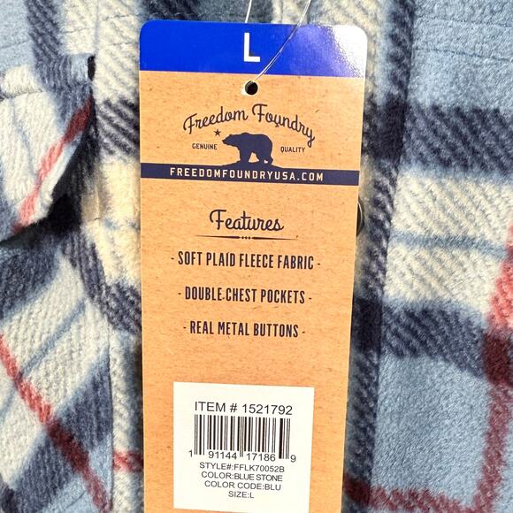 Freedom Foundry Mens Blue Plaid Fleece Button Up Shirt Size L NWT - Picture 2 of 10